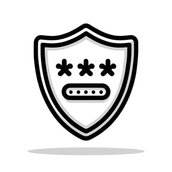 Password protection shield icon. Image of a shield with a password. Protecting personal digital data. Vector illustration.