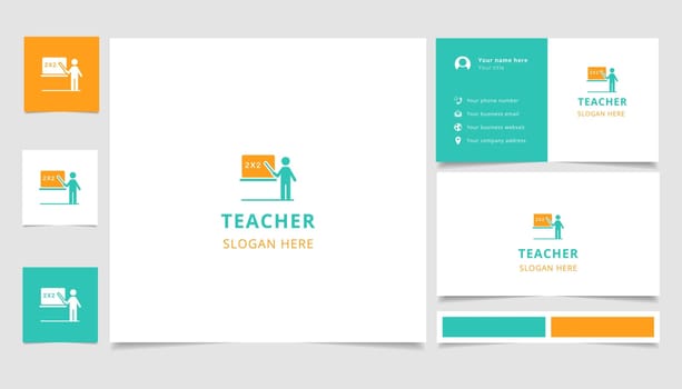 Teacher logo design with editable slogan. Business card and branding book template.