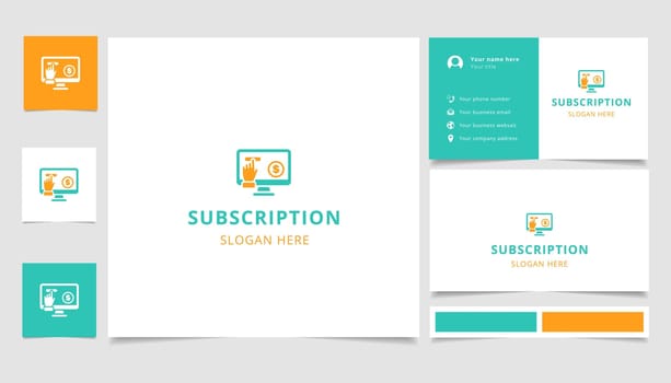 Subscription logo design with editable slogan. Business card and branding book template.