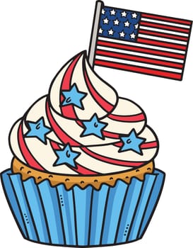 This cartoon clipart shows Cupcakes with an American Flag illustration.