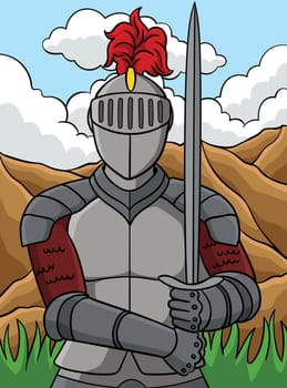 This cartoon clipart shows a Knight in Armor illustration.
