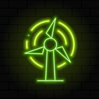 Glowing neon wind turbine icon. Wind generator sign. Neon wind generator turbine power. Glowing neon. Vector illustration