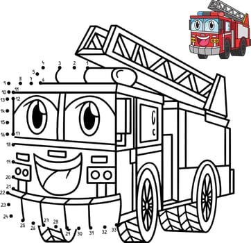 A cute and funny connect the dots Firetruck with Face Vehicle coloring page.