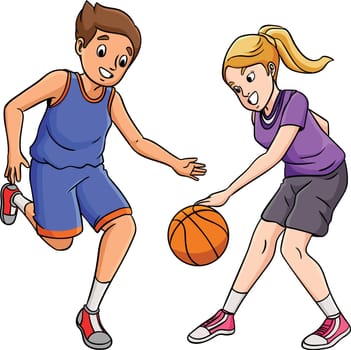 This cartoon clipart shows a Basketball Kids Playing illustration.