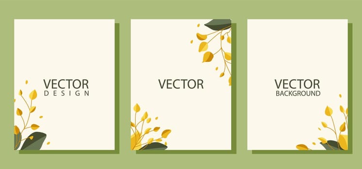 Vector set of three spring background templates with beautiful paper flowers and leaves.