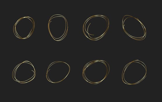Circle gold frame set of Hand Drawn. Abstract vector design element. Gold concept, shining circle with thin realistic line for poster, banner, cover, print.
