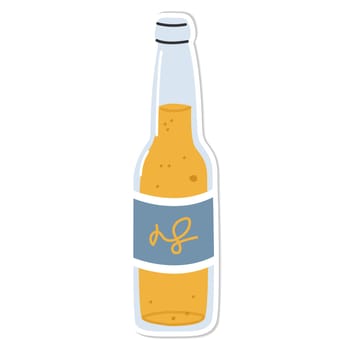 Sticker bottle of beer isolated vector illustration, minimal design. Lager beer icon on a white background. Vector illustration