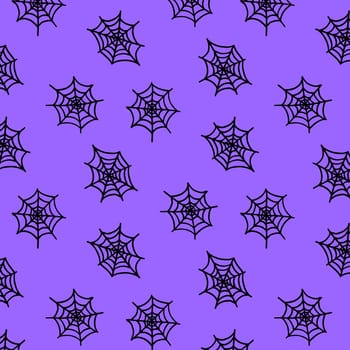 Web patern on a purple background. Halloween pattern. Vector image.