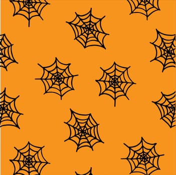 Halloween pattern. Black web on an orange background. Vector illustration.