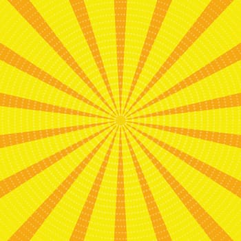 Background illustration in yellow and orange colors. Comic style, retro rays, banner, sticker.