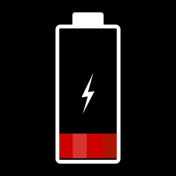 Low battery illustration. Red color. Vector image.