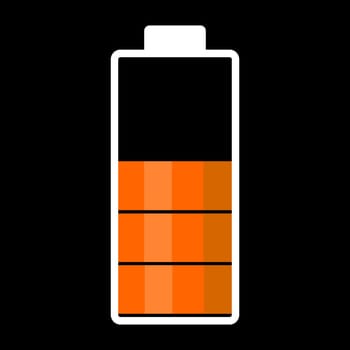 Half battery illustration. Orange color. Vector image.