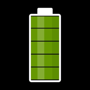 An illustration of a fully charged battery. Green color. Vector image.