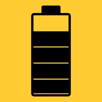 An illustration of a nearly full battery charge. Black and yellow colors. Vector icon.