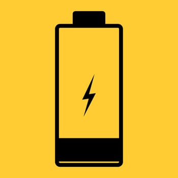 Low battery illustration. Black and yellow colors. Vector icon
