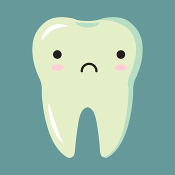 Cartoon flat illustration of a sick tooth. Kawaii sad tooth. Vector illustration.