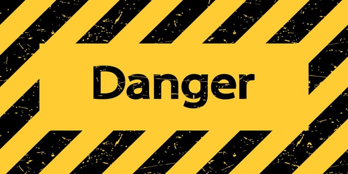 Sign with the inscription Danger. Warning black and yellow sign. Vector illustration.