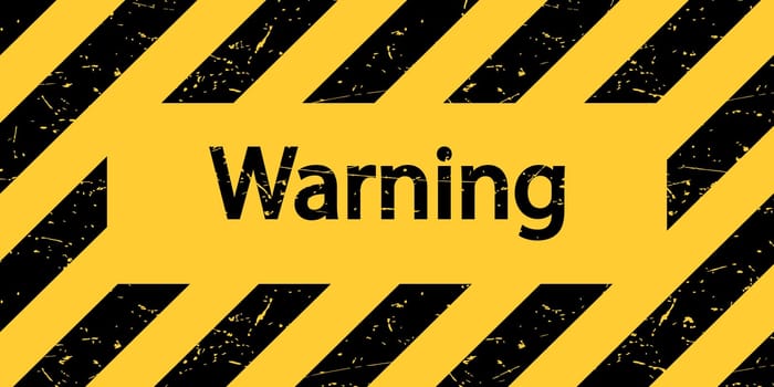 A sign with the inscription Warning. Warning black and yellow sign. Vector illustration.