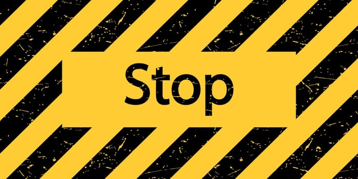 Stop sign. Warning black and yellow sign. Vector illustration.