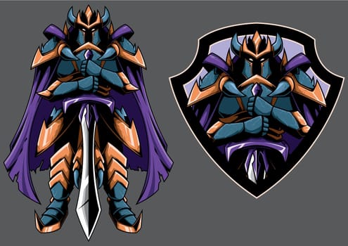 Mascot with fantasy dark guardian night in 2 versions.