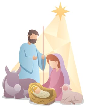 Flat design illustration of the nativity scene.