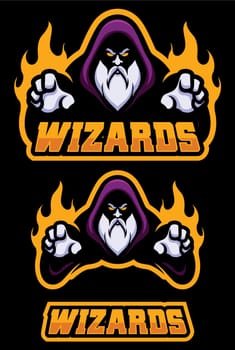 Mascot illustration of a powerful wizard casting a magic spell. 