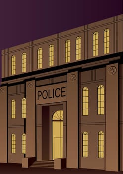 Illustration of police station in Art Deco style. 