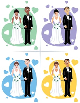 Young couple in 4 versions for different races: African, Asian, Caucasian and Hispanic. 
No transparency and gradients used.
