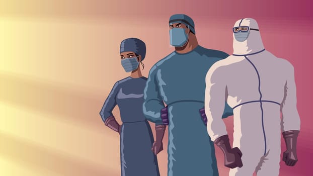 Determined medical doctors in superhero poses, ready to face the illness.