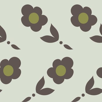 Flowers in blossom, blooming plants and wildflowers. Minimalist foliage and petals, ornamental motif. Summer plants and wildflowers. Seamless pattern print, wallpaper background. Vector in flat style