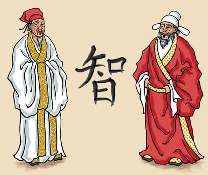 Vector illustration of Chinese elders. No transparency and gradients used.