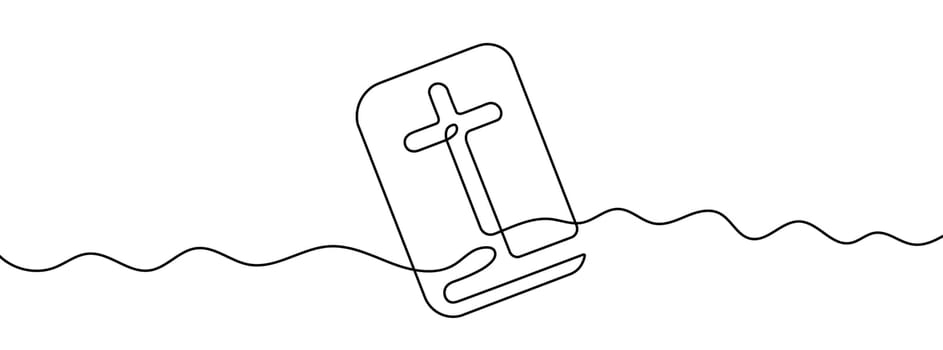 Continuous line drawing of Bible. One line drawing background. Vector illustration. Single line Bible icon.