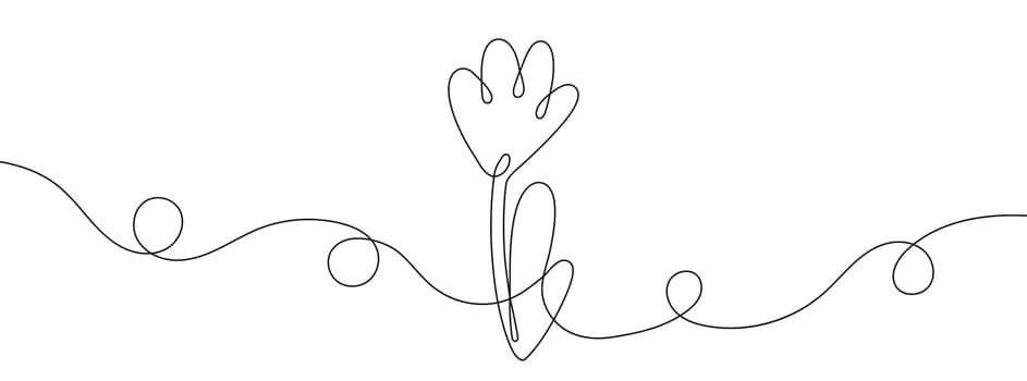 Continuous line drawing of flower. One line drawing background. Vector illustration. Single line plant icon.