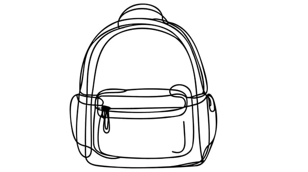 Single one line drawing of backpack for kindergarten student. Trendy school bag. Back to school minimalist, education concept. Continuous simple line draw style design graphic vector illustration