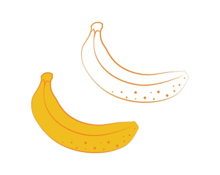 Banana coloring book. A ripe yellow banana. A ripe tropical fruit. Banana image for children s coloring book. Vector illustration on a white background.