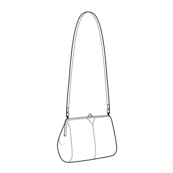 Kiss Lock Cross-Body Bag Handbag with removable strap options. Fashion accessory technical illustration. Vector satchel front 3-4 view for Men, women style, flat handbag CAD mockup sketch outline