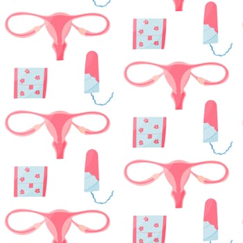 feminine hygiene uterus tampon pad packaging blood pattern textile background