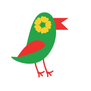 cute green bird in mexican folklore style. Vector illustration isolated