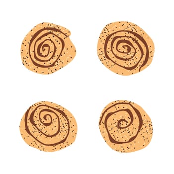 cinnamon rolls cartoon style collection isolating. Vector illustration in a hand drawn style