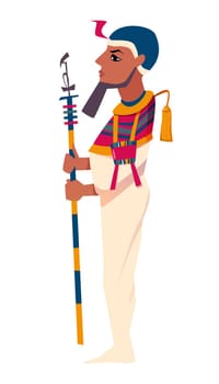 Ancient egyptian god Ptah, demiurge of Memphis flat vector illustration. Creator deity of craftsmen and architects isolated on white background. Antique mythological character from history, religion.