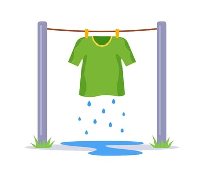 dry things on a line. wet T-shirt. flat vector illustration
