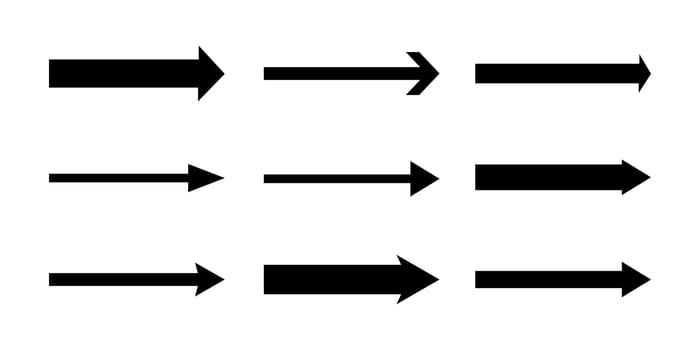 set of straight long horizontal arrows. Vector illustration