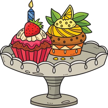 This cartoon clipart shows Birthday Cupcakes with Candle illustration.