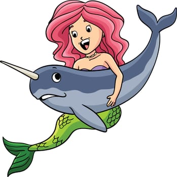 This cartoon clipart shows a Mermaid and Hugging Narwhal illustration.