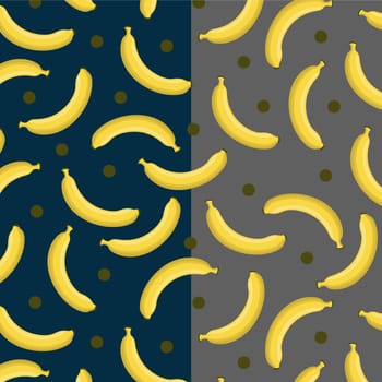 Pattern is seamless with bananas, small circles on two different backgrounds. Pattern is suitable for children's clothes, notebooks