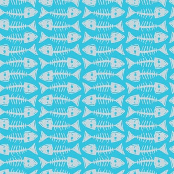 Vector blue neat rows of pen sketch fish bone seamless pattern. Perfect for fabric, scrapbooking and wallpaper projects. Surface pattern design.
