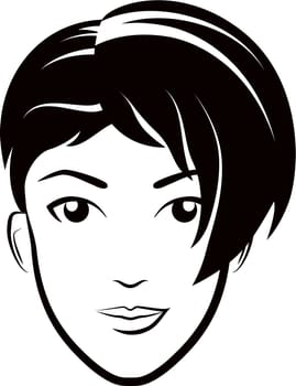 Woman head with short hairstyle. Fashion trendy female headdress logo monochrome illustration