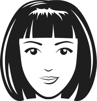 Woman head with medium length haircut. Fashion trendy female headdress logo monochrome illustration