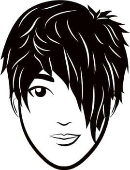 Woman head with short haircut. Fashion trendy female hairstyle logo monochrome illustration
