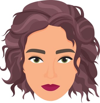 Woman head with wavy hairstyle. Female face with modern hairdress cartoon vector illustration